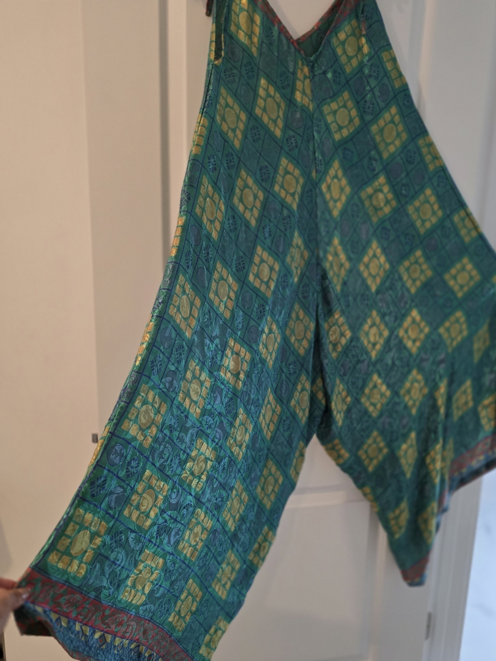 Green And Yellow Geometric Silk Jumpsuit Baizaar View 3